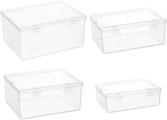 BENECREAT 4 Sizes Bead Storage Organizer Box, Rectangle Clear PP Plastic Box Containers, Dustproof Case with Hinged Lid for Cards, Beads and Craft Supplies-NeatNest