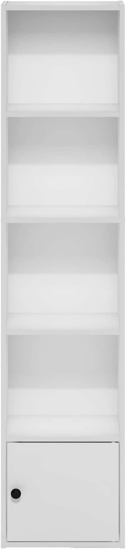 Furinno Luder Shelf Bookcase with 1 Door Storage Cabinet, White-NeatNest