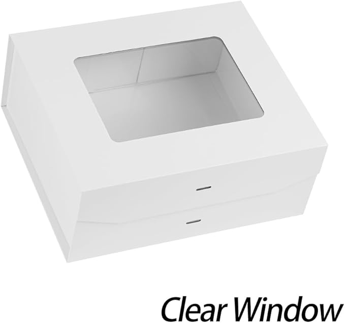 5 Pcs White Gift Box for Presents with Ribbon 13.2x11x5.3 Inches Clear Gift Box with Window Magnetic Closure Gift Boxes with Lids-NeatNest