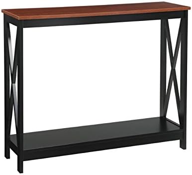 Convenience Concepts Oxford Console Table 39.5" - Farmhouse, Modern Narrow Sofa Display Accent with Storage Shelf for Transitional, Coastal Living Room, Entryway, or Hallway, Black/Cherry-NeatNest