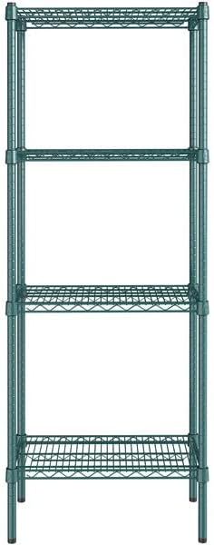 14" x 24" NSF Green Epoxy 4-Shelf Kit with 64" Posts, Heavy Duty Storage Shelving, Wire Shelving Kit, NSF Commercial Storage Rack Unit