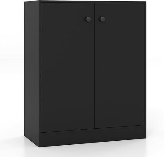 Giantex 2 Door Storage Base Cabinet - Freestanding Floor Cabinet with 3-Tier Shelf, Non-Slip Foot Pads, Kitchen Cupboard Storage Organizer for Living Room, Hallway, Entryway, Office (Black)