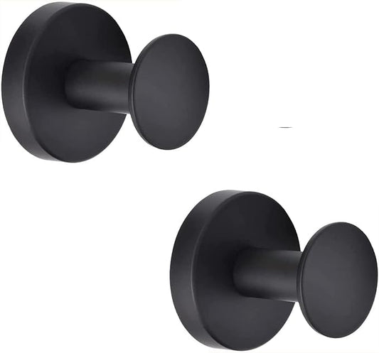 NEWRAIN Bathroom Towel Hooks, 2 Pack Towel Holder for Bathroom Wall, Cabinet Closet Door, Kitchen, Bedroom, Hotel - Modern Design Effortless Mounting Towel Hangers, Robe Hook Matte Black