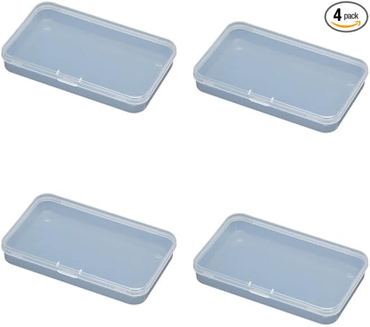 4Pcs Clear Polypropylene Rectangle Mini Storage Containers Box with Hinged Lid for Card,Storage Accessories,Crafts,Screws,Drills,Battery (4.8" x 2.9" x 0.67")-NeatNest