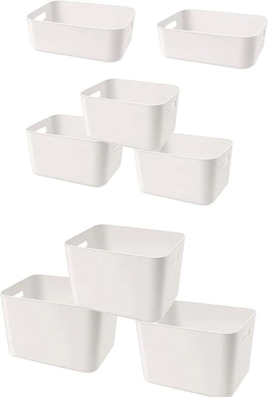 Set Of 8 Plastic Storage Bins,Versatile Kitchen Pantry Organization and Storage,for Plastic Storage Container Under Bed,Under Sink Bathroom Organizer (White, 8 Pack)-NeatNest