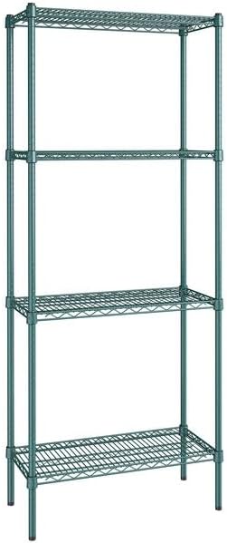 14" x 30" NSF Green Epoxy 4-Shelf Kit with 74" Posts, Heavy Duty Storage Shelving, Wire Shelving Kit, NSF Commercial Storage Rack Unit