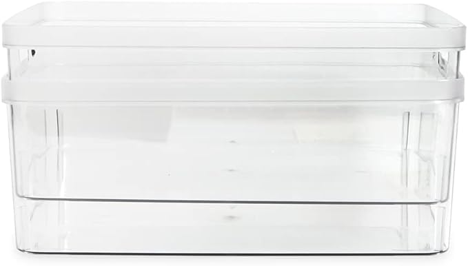 Isaac Jacobs 2-Pack Large Clear Storage Bins (11.5” L x 14” W x 5.5” H) w/Cutout Handles, Plastic Organizer for Home, Office, Kitchen, Fridge/Freezer, Bathroom, BPA Free, Food Safe (Large)