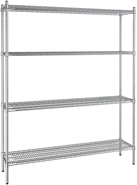 14" x 60" NSF Stainless Steel 4-Shelf Kit with 74" Posts, Heavy Duty Storage Shelving, Wire Shelving Kit, NSF Commercial Storage Rack Unit