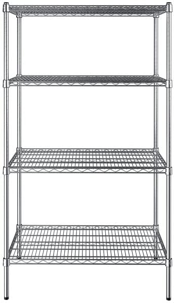 24" x 36" NSF Chrome 4-Shelf Kit with 64" Posts, Heavy Duty Storage Shelving, Wire Shelving Kit, NSF Commercial Storage Rack Unit