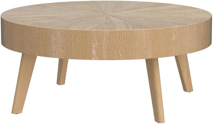 Gexpusm Round Wood Coffee Tables for Living Room, Farmhouse Circle Coffee Table, Rustic Mid Century Wooden Coffee Tables for Apartment, Easy Assembly (Only Coffee Table, 31.50" Dx31.50 Wx14.29 H)