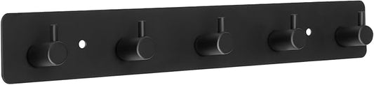 Coat Rack Wall Mount, Black Coat Hooks with 5 Hooks Heavy Duty Metal Towel Hook Rail Adhesive & Screw in Door Hooks Hanger Organizer Wall for Towels, Clothes, Hat-NeatNest