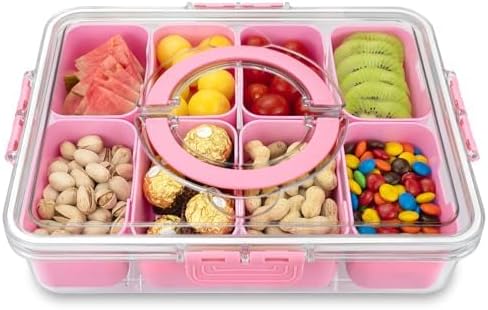 Divided Serving Tray with Lid and Handle, 8 Compartments Snack Box, Portable Platter for Candy Fruits Nuts, Snack Party Entertaining Picnic-NeatNest