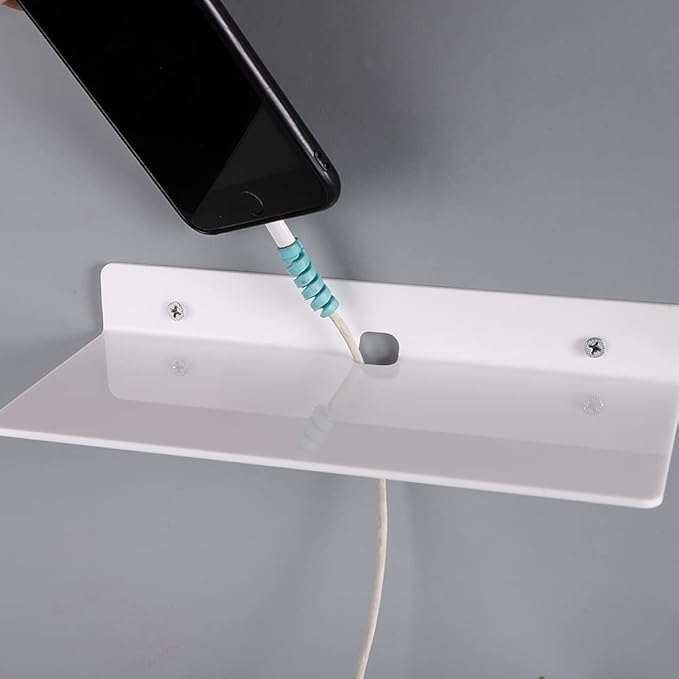 IEEK 9 Inch Acrylic Floating Shelves Set of 4,Small Wall Display Shelf for Bluetooth Speakers/Security Cameras/Nintendo Switch/Action Figures,Damage-Free Wall Shelves Stick-On Shelf,White-NeatNest