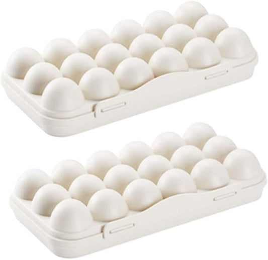 2 Pack Plastic Egg Holder for Refrigerator, Covered Egg Holders, Stackable Egg Container, Countertop Egg Storage Organizer with Lid, 18X2 Eggs