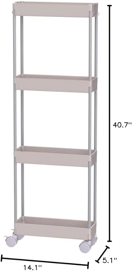 Sooyee 4 Tier Slim Storage Cart Mobile Shelving Unit Organizer Slide Out Storage Rolling Utility Cart Tower Rack for Kitchen Bathroom Laundry Narrow Places, Plastic & Stainless Steel,White