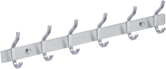 AZW Coat Rack Wall Mount,Heavy Duty Stainless Steel Metal Coat Hooks Hanging for Robes Bags Keys Hat Clothes and Bathroom Door Towels Hanger（Brushed Silver Nickel 6 Hooks-NeatNest