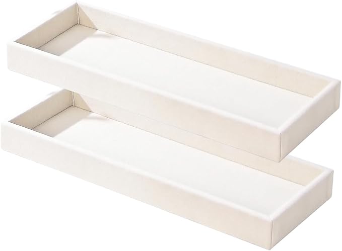 2Pcs Desk Drawer Storage Tray, Nightstand Organizer, Jewelry Display for Necklace, Bracelet, Ring, Earring, Grid Table Organizer Holder for Sunglass, Phone, Watch, Perfume (1 Grid)/Beige-NeatNest