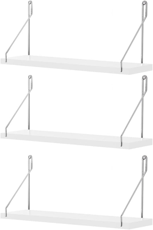 40cm *20cm, White Wood Floating Shelves, Deco Shelf for Bedroom, Bathroom Storage Shelves, Book Shelves for Living Room, Shelves for Wall Storage, Set of 3-NeatNest