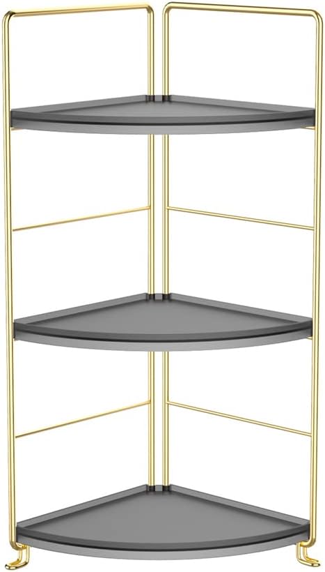 3-Tier Bathroom Countertop Organizer, Vanity Tray Cosmetic & Makeup Storage, Kitchen Spice Rack Standing Shelf, Corner Storage Shelf, Black & Golden-NeatNest