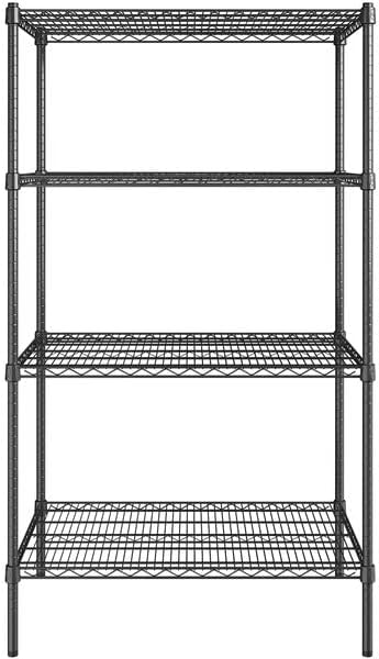 24" x 36" NSF Black Epoxy 4-Shelf Kit with 64" Posts, Heavy Duty Storage Shelving, Wire Shelving Kit, NSF Commercial Storage Rack Unit