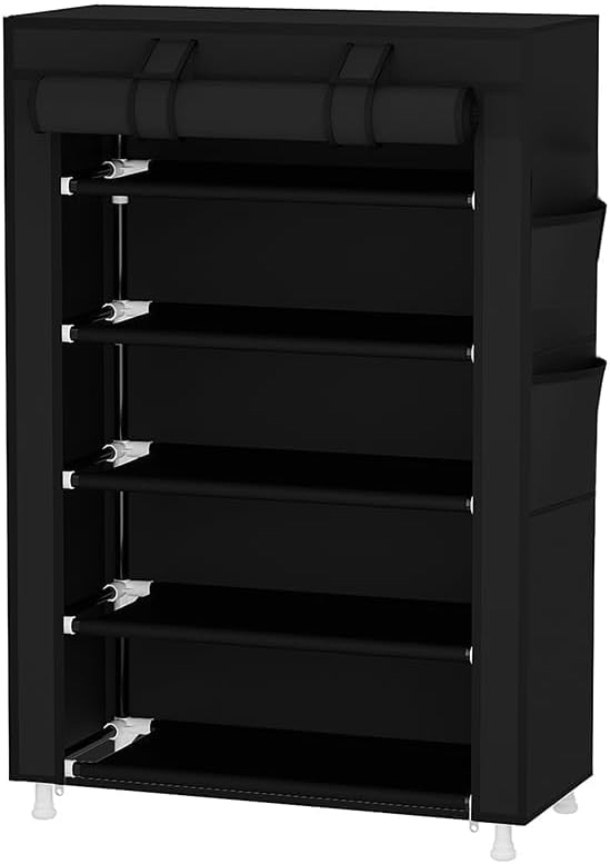 Calmootey 5 Tier Shoe Rack Organizer,Portable Shoe Shelf with Nonwoven Fabric Cover for Closet Hallway,Bedroom,Entryway,Black-NeatNest
