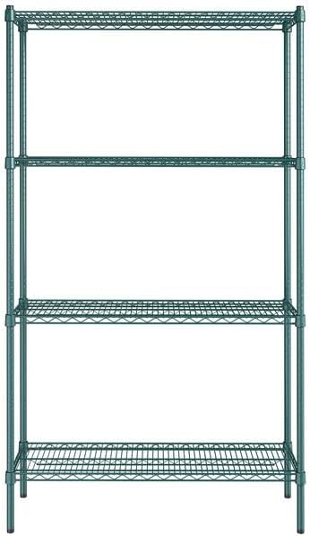 14" x 42" NSF Green Epoxy 4-Shelf Kit with 74" Posts, Heavy Duty Storage Shelving, Wire Shelving Kit, NSF Commercial Storage Rack Unit