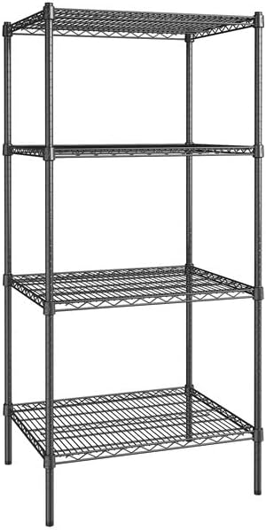 24" x 30" NSF Black Epoxy 4-Shelf Kit with 64" Posts, Heavy Duty Storage Shelving, Wire Shelving Kit, NSF Commercial Storage Rack Unit