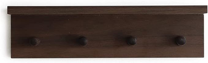 Entrance Coat Rack ，Coat Hooks, Wall-Mounted Wooden Hook Rack, Wall-Mounted Shelves are Very Suitable (Walnut Colored Finish-1)