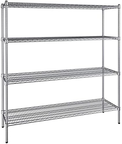 18" x 60" NSF Chrome 4-Shelf Kit with 64" Posts, Heavy Duty Storage Shelving, Wire Shelving Kit, NSF Commercial Storage Rack Unit