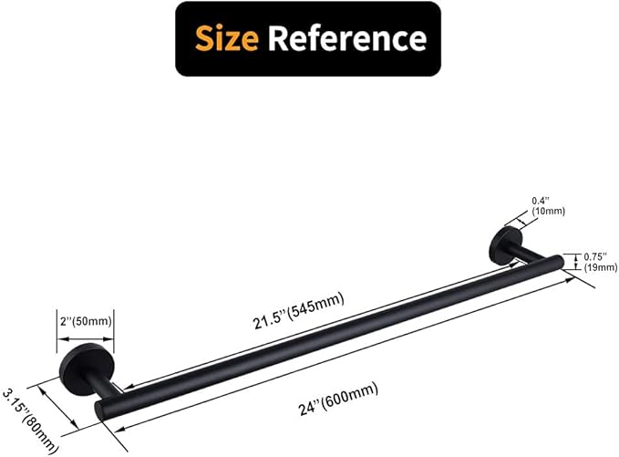 24-Inch Matte Black Bath Hand Towel Bar SUS 304 Stainless Steel Towel Rack Holder for Bathroom Wall Mount …