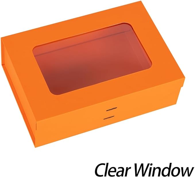 5 Pcs Orange Gift Box for Presents with Ribbon 10.8x7.5x3.5 Inches Clear Gift Box with Window Magnetic Closure Gift Boxes with Lids-NeatNest