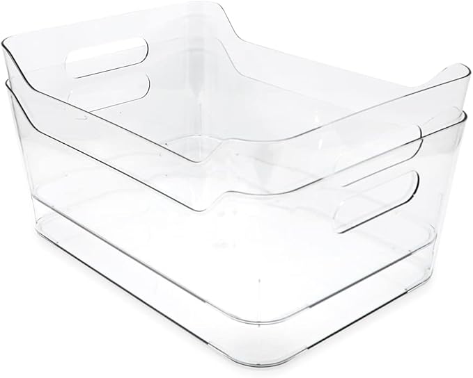 Isaac Jacobs 2-Pack Large Clear Storage Bins (13.5” x 10” x 6”) w/Handles, Plastic Box Set, Home, Office, Fridge, Freezer, Kitchen, Pantry Organization Container, BPA-Free/Food Safe (Large, 2 Pack)