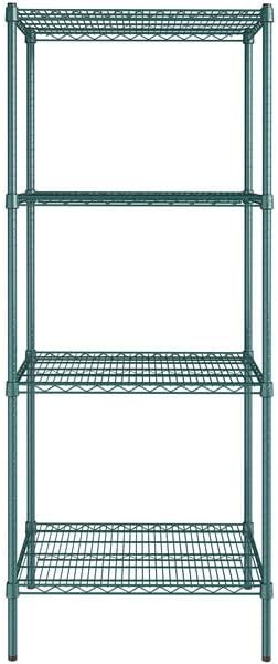 24" x 30" NSF Green Epoxy 4-Shelf Kit with 74" Posts, Heavy Duty Storage Shelving, Wire Shelving Kit, NSF Commercial Storage Rack Unit