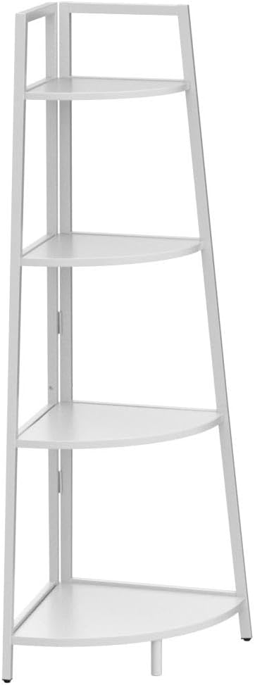 CAPHAUS Tall Corner Shelf Stand, 4-Tier Display Shelves, Ladder Corner Wood Storage Plant Bookshelf with Metal Frame, Versatile Shelving Unit Bookcase for Home Office Space, White-NeatNest