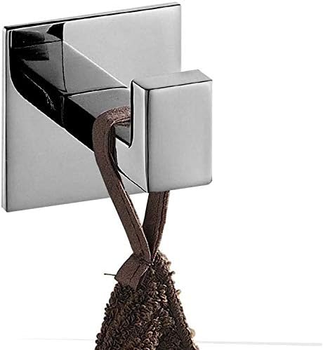 2PC Self Adhesive 304 Stainless Steel Bathroom Square Towel Hook Chrome Finish Coat hat Door Hook Hanger Bathroom Accessories,No Screw Need (Chrome, 2PC)