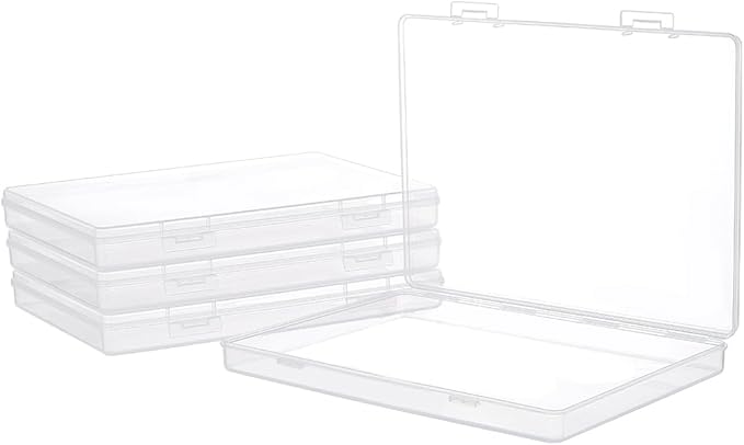 BENECREAT 4 Packs 6.3x8.8x1inch Bead Storage Organizer Box, Rectangle Clear PP Plastic Box Containers, Dustproof Case with Hinged Lid for Cards, Beads and Craft Supplies-NeatNest
