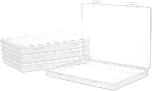 BENECREAT 4 Packs 6.3x8.8x1inch Bead Storage Organizer Box, Rectangle Clear PP Plastic Box Containers, Dustproof Case with Hinged Lid for Cards, Beads and Craft Supplies-NeatNest