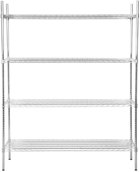 24" x 60" NSF Stainless Steel 4-Shelf Kit with 74" Posts, Heavy Duty Storage Shelving, Wire Shelving Kit, NSF Commercial Storage Rack Unit