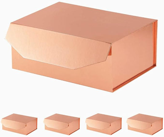 5Pcs 9.5x7x4 Inches RoseGold Gift Box with Lids for Presents Magnetic Gift Box Small Gift Boxes for Packaging，Bridesmaid Proposal，Groomsman (Glossy Rose Gold)-NeatNest