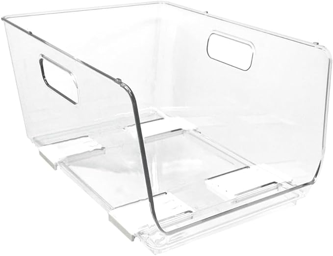 Isaac Jacobs 2-Piece (11.9" x 8.6" x 6.1") Large Deep Stackable Clear Storage Bins w/Open Front, Versatile Use, Set of 2, Desk, Office, Bathroom, Bedroom, Closet