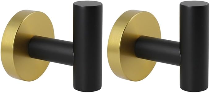 Stainless Steel Towel Coat Hooks Bathroom Clothes Garage Hotel Robe Hook Wall Mounted Bath Door Hanger 2 Pack Black & Gold