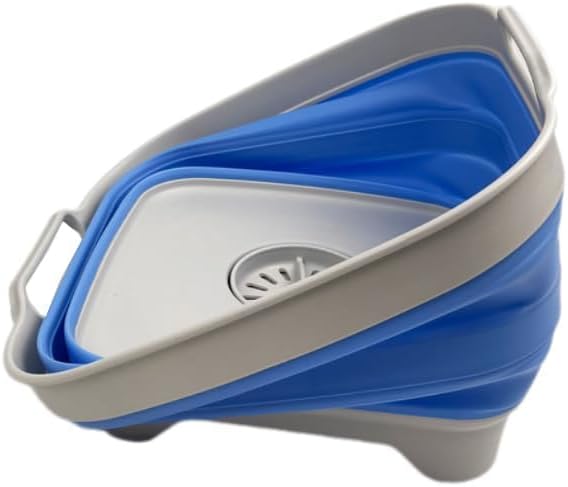 SAMMART 10L (2.64 Gallon) Collapsible Dishpan with Draining Plug-Foldable Washing Basin-Portable Dish Washing Tub-Space Saving Kitchen Storage Tray for Camping & RV (1, Grey/Little Boy Blue)