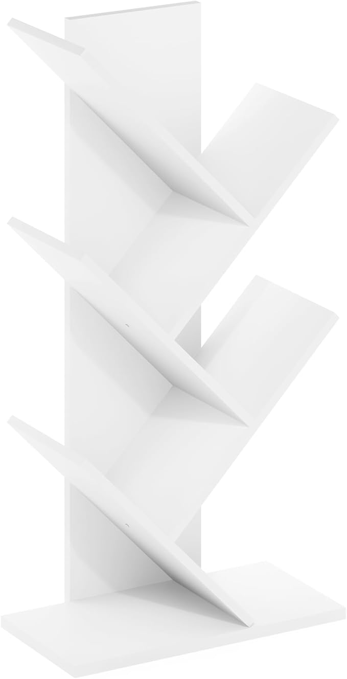 Furinno Tree Bookshelf 5-Tier Floor Standing Tree Bookcase, White-NeatNest