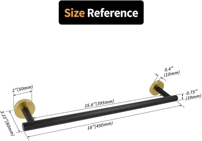 18-Inch Hand Towel Bar Stainless Steel Bathroom Towel Holder Kitchen Dish Cloth Hanger Wall Mount Black & Gold