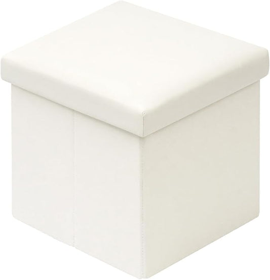 B FSOBEIIALEO Folding Storage Ottoman Cube Faux Leather Ottomans for Living Room, Bedroom, Home Office, Dorm Storage Footrest White 11.8"x11.8"x11.8"