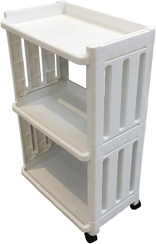 Rolling Storage Utility Cart Slim Organizer Shelf with Wheels 3 Tier Narrow Places Mobile Shelving Unit Tower Rack for Kitchen Bathroom Laundry Room Home Office Bedroom Living Room Washroom, White