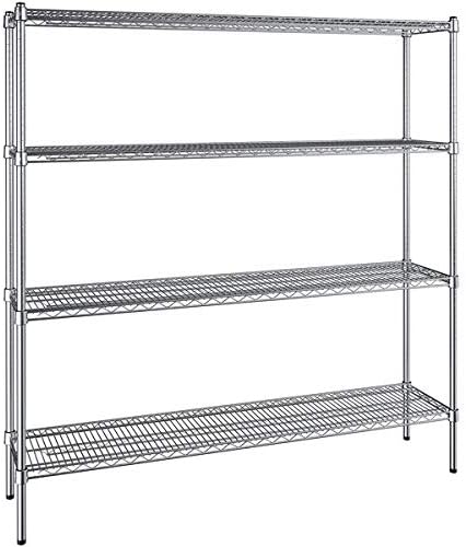 14" x 60" NSF Chrome 4-Shelf Kit with 72" Posts, Commercial Storage Rack Unit, Heavy Duty Storage Shelving, Wire Shelving Kit, Adjustable Rack Strong Steel, Multipurpose Wire Shelf