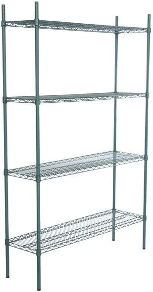 14" x 48" NSF Green Epoxy 4-Shelf Kit with 74" Posts, Heavy Duty Storage Shelving, Wire Shelving Kit, NSF Commercial Storage Rack Unit
