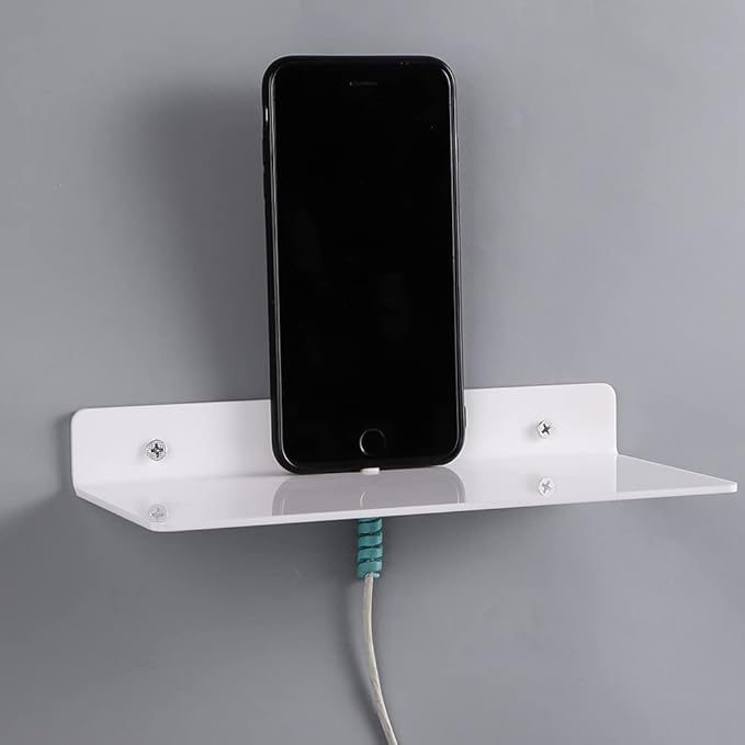 IEEK 9 Inch Acrylic Floating Shelves Set of 4,Small Wall Display Shelf for Bluetooth Speakers/Security Cameras/Nintendo Switch/Action Figures,Damage-Free Wall Shelves Stick-On Shelf,White-NeatNest