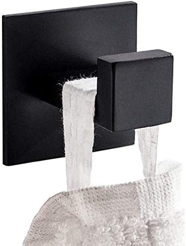 2PC Self Adhesive 304 Stainless Steel Bathroom Square Towel Hook Chrome Finish Coat hat Door Hook Hanger Bathroom Accessories,No Screw Need (Black, 2PC)